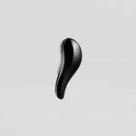 Brosse de toilettage ergonomique noire brillante avec picots souples, idéale pour un démêlage fluide et confortable du pelage des animaux domestiques.
