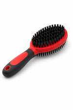 Brosse double face rouge pour chien et chat avec picots métalliques et fibres souples pour démêler et lisser le pelage