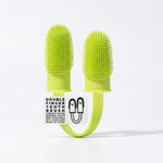Brosse à dents double doigt en silicone jaune pour hygiène bucco-dentaire des animaux de compagnie