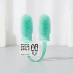 Brosse à dents double doigt en silicone vert menthe pour hygiène bucco-dentaire des animaux