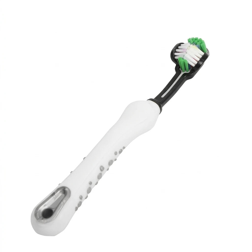 Brosse à dents pour chien à triple tête avec manche antidérapant pour nettoyage précis des dents et des gencives du chien