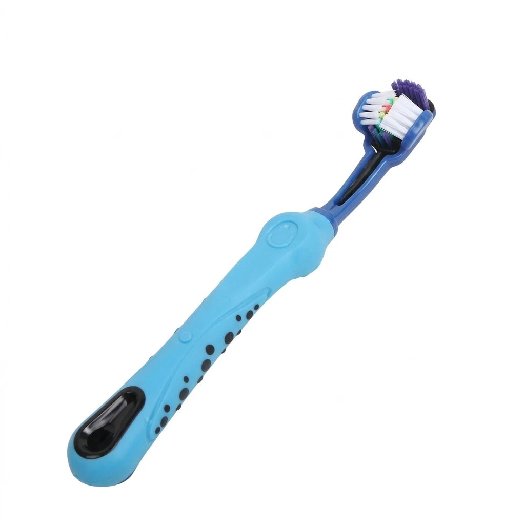 Brosse à dents pour chien triple tête nettoyage complet bleu