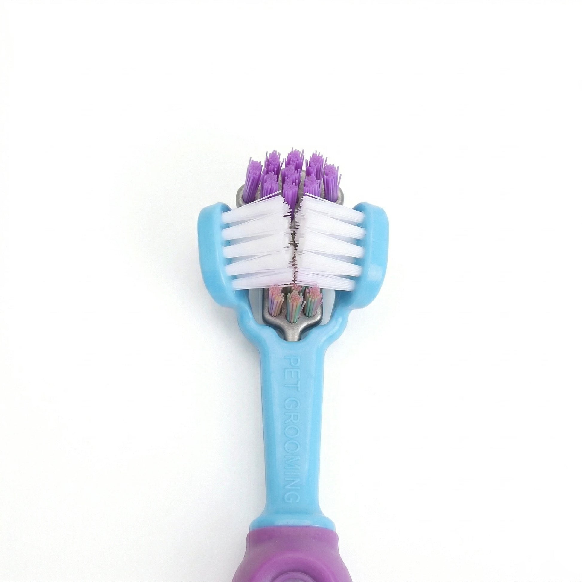 Brosse à dents pour chien à triple tête avec poils souples pour nettoyage efficace des dents et des gencives du chien