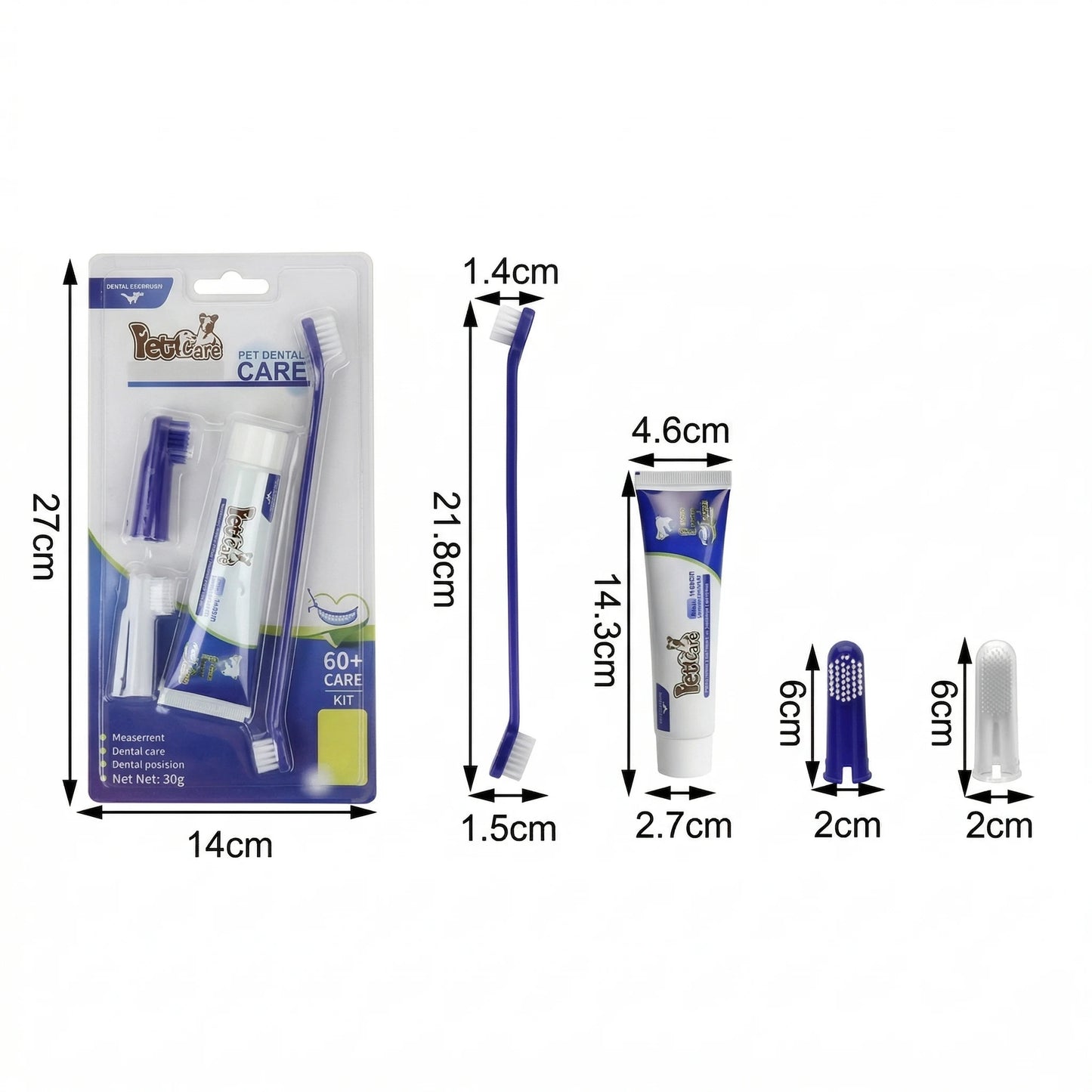 Dimensions kit brosse à dents pour chien et chat