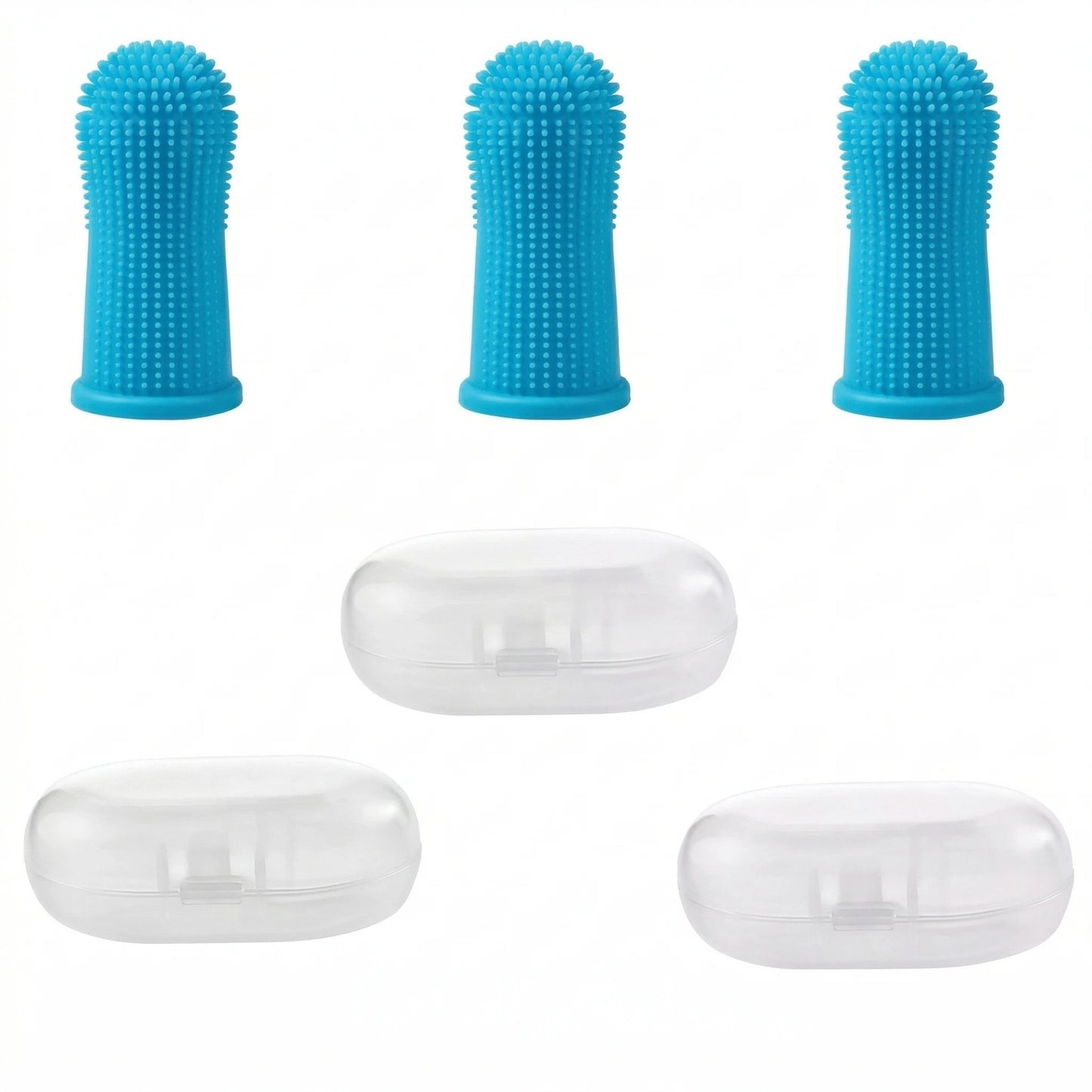 Lot de brosses à dents doigt en silicone bleu avec boîtes de rangement pour nettoyage des dents chien et chat