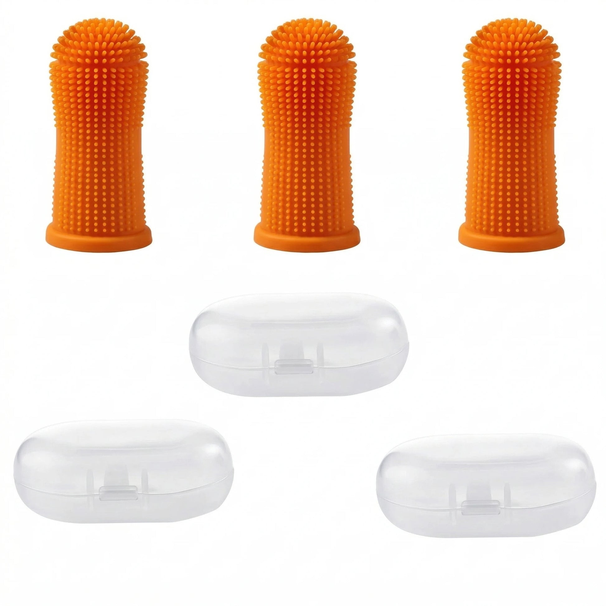 Lot de brosses à dents doigt en silicone orange avec boîtes de rangement pour hygiène bucco-dentaire chien et chat