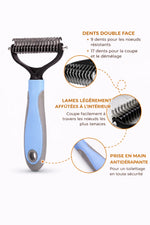 Peigne démêlant pour chien et chat avec dents double face et poignée antidérapante pour enlever les nœuds facilement