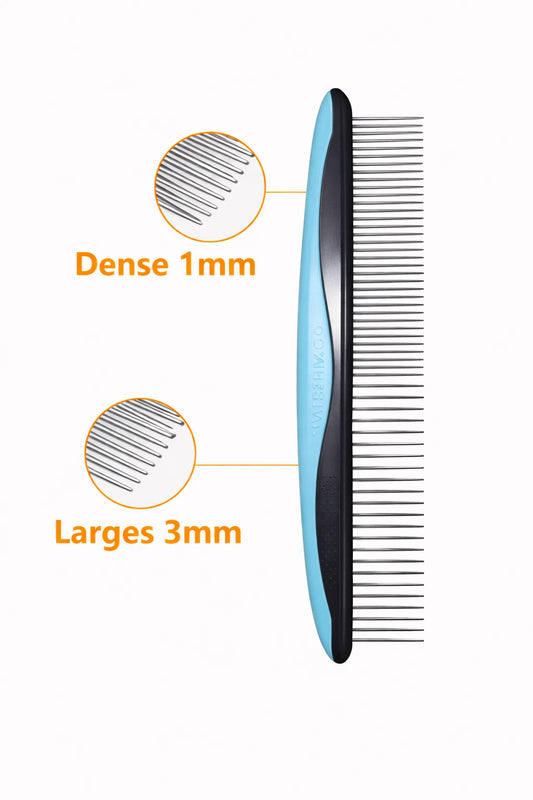 Peigne pour chien et chat avec dents fines 1 mm et dents larges 3 mm pour démêlage et retrait des poils morts