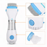 Brosse anti puce électrique pour chien avec détails des dents fines, bouton de commande et réservoir filtrant pour capturer les parasites efficacement
