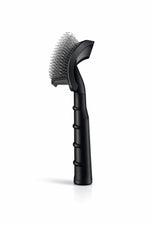 Brosse démêlante courbée noire vue de profil pour chien et chat avec picots métalliques pour retirer les nœuds et les poils morts facilement