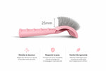 Brosse démêlante courbée rose pour chien et chat avec indication 25 mm des picots, idéale pour enlever les nœuds et retirer les poils morts en douceur