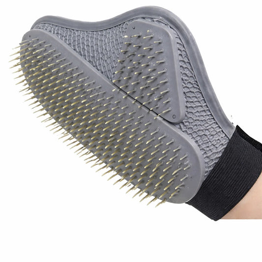 Gant de toilettage pour chien et chat avec picots souples retirant les poils morts et massant le pelage facilement