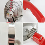 Montage photo montrant les détails de l'étrille pour chien : les spirales en acier inoxydable dentelées, le manche ergonomique rouge et le système de fixation robuste.